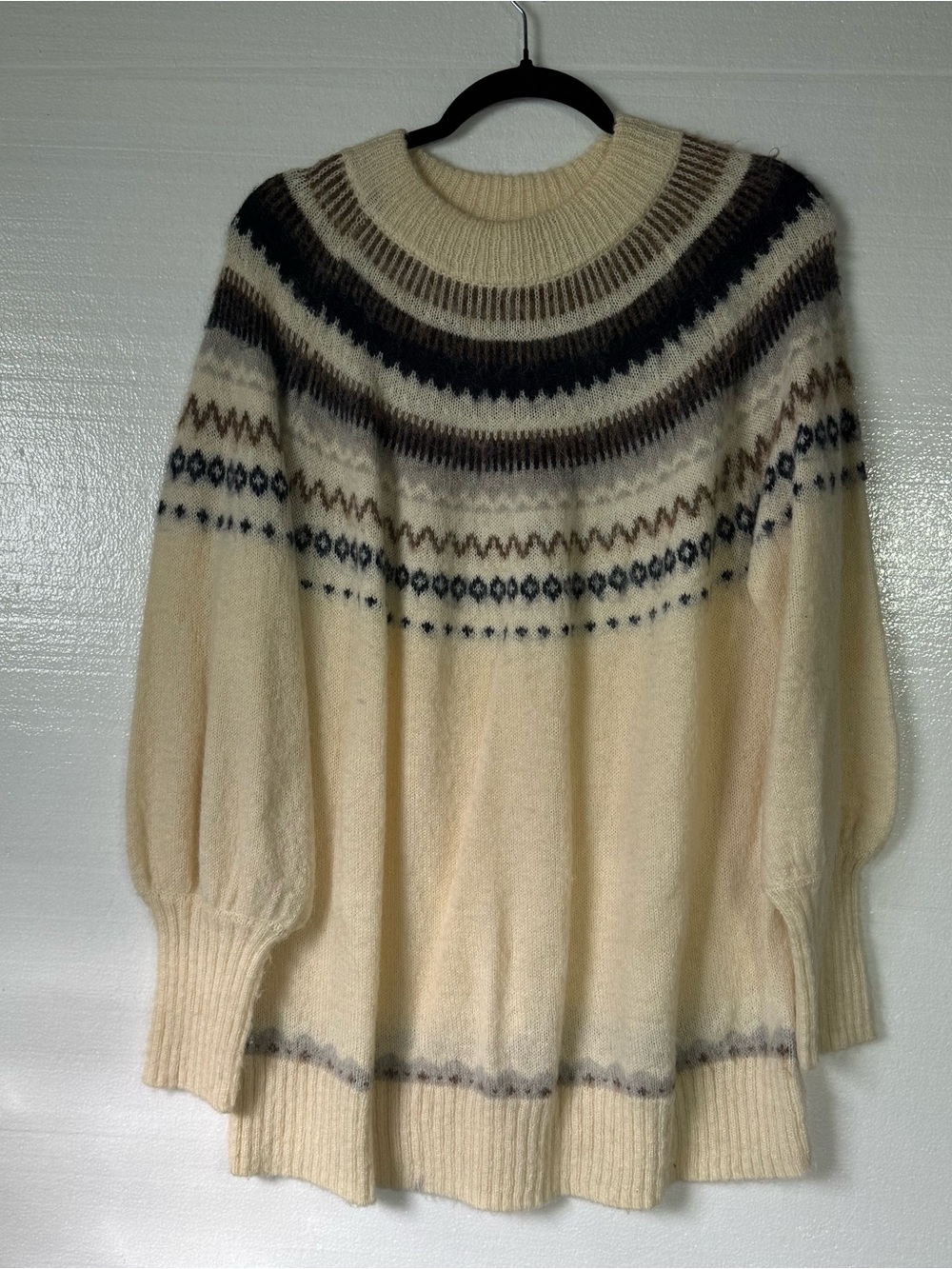J.Crew Women Sweater M Fair Isle Alpaca Wool Blend Cream Nordic Pullover Holiday